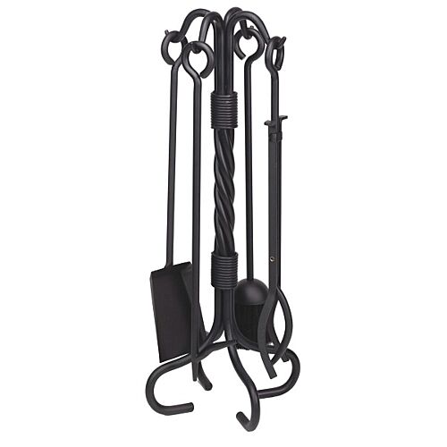 5-Piece Twist Black Wrought Iron Fireset - 30.5"H x 13"W