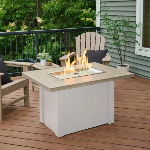 The Outdoor GreatRoom Company Havenwood with Pebble grey Everblend top and White base - 12" x 42" (Direct Spark Ignition NG/LP)