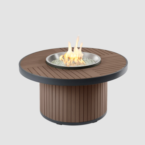 The Outdoor GreatRoom Company Brooks Round Gas Fire Pit Table - Taupe - 20" Manual Ignition
