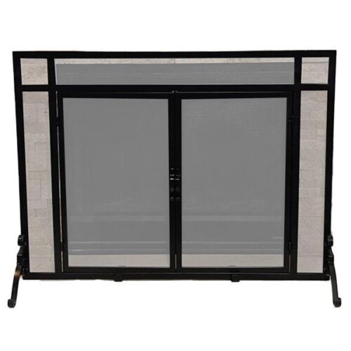 Panel Screen with Doors - Black Wrought Iron (33" H x 44" W x 12-1/2" D)