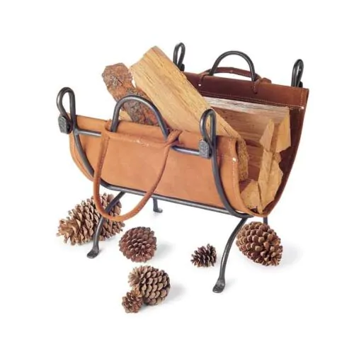 Pilgrim Folding Indoor Firewood Rack with Carrier Vintage Iron main