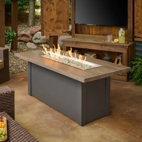 The Outdoor GreatRoom Company Havenwood with Driftwood Everblend top and Graphite Grey base - 12" x 42" (Direct Spark Ignition NG/LP)
