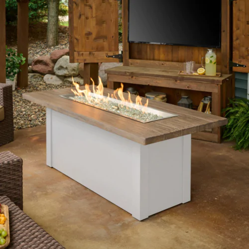 The Outdoor GreatRoom Company Havenwood with Driftwood Everblend top and White base - 12" x 42" Manual Ignition