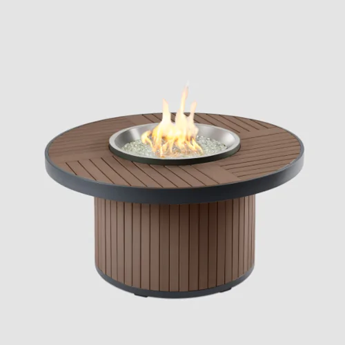 The Outdoor GreatRoom Company Brooks Round Gas Fire Pit Table - Taupe - 20" Manual Ignition